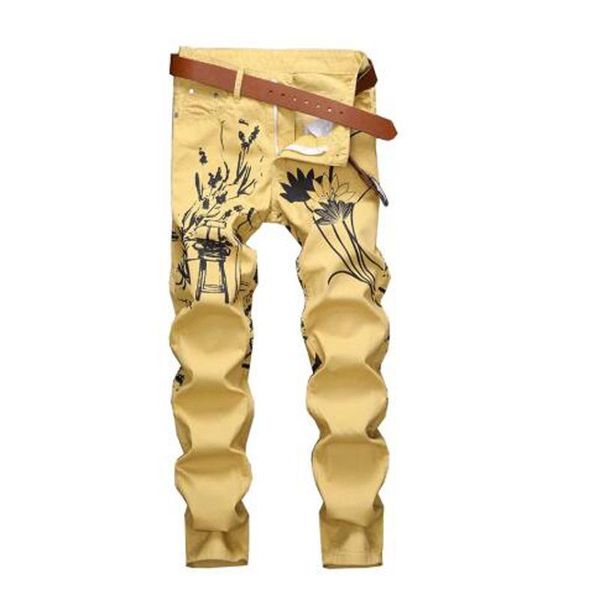 men's male casual slim trousers lotus flower bird printed jeans fashion chinese painting yellow denim pants, Blue
men's male casual slim trousers lotus flower bird printed jeans fashion chinese painting yellow denim pants, Blue