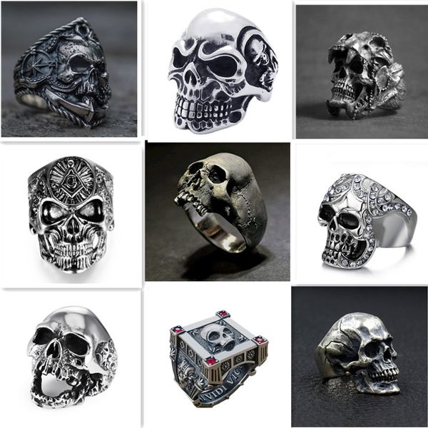 gothic skull ring vintage silver color punk biker metal jewelry rock skeleton rings size 16mm to 22mm mix style
gothic skull ring vintage silver color punk biker metal jewelry rock skeleton rings size 16mm to 22mm mix style