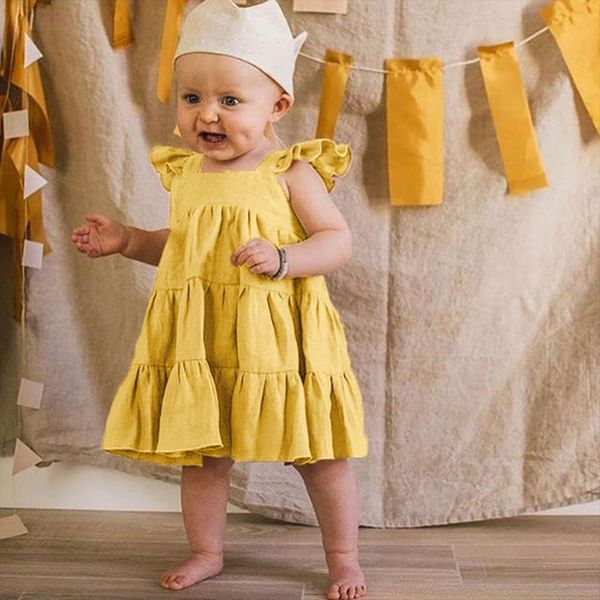 40 summer toddler kids girl dress baby girls ruffle sleeveless solid linen elegant princess party clothes, Red;yellow
40 summer toddler kids girl dress baby girls ruffle sleeveless solid linen elegant princess party clothes, Red;yellow