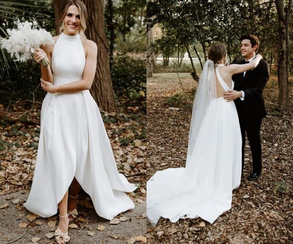2022 simple country wedding dresses bridal gowns halter short front long back satin zipper ruched court train high low designer plus size, White
2022 simple country wedding dresses bridal gowns halter short front long back satin zipper ruched court train high low designer plus size, White