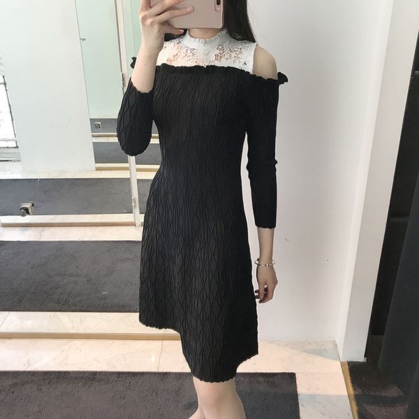dress women's off-shoulder knitted dress hollow out lace stitching long sleeve elegant female mini dresses, Black;gray
dress women's off-shoulder knitted dress hollow out lace stitching long sleeve elegant female mini dresses, Black;gray