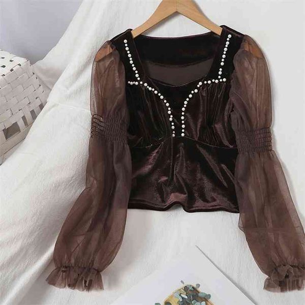 autumn temperament sweet blouse beaded side square collar korean japan velvet shirt splicing mesh female blusa gx1169 210506, White
autumn temperament sweet blouse beaded side square collar korean japan velvet shirt splicing mesh female blusa gx1169 210506, White