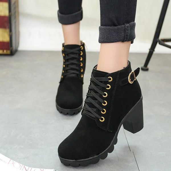 boots winter high heels single belt buckle female shoes thick heel short ankle round head women's lace up suede, Black
boots winter high heels single belt buckle female shoes thick heel short ankle round head women's lace up suede, Black