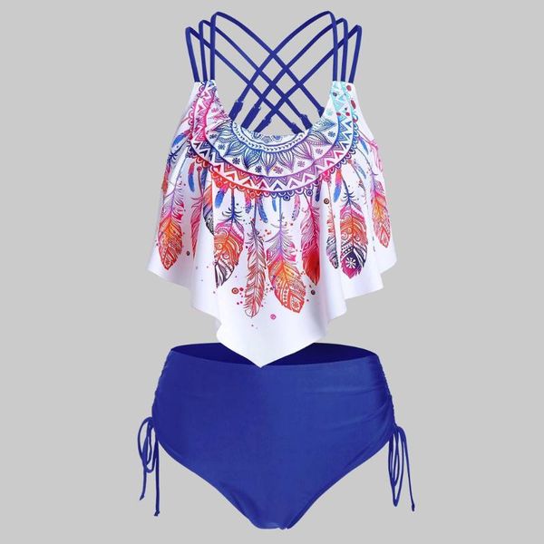 women's swimwear tankini bikini set feather printed sleeveless round neck summer for women fashion maillot de bain bikinis mujer 2021, White;black
women's swimwear tankini bikini set feather printed sleeveless round neck summer for women fashion maillot de bain bikinis mujer 2021, White;black