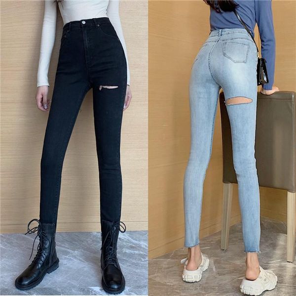 women's spring and autumn show thin high waist small leg pants slim casual straight jeans, Blue
women's spring and autumn show thin high waist small leg pants slim casual straight jeans, Blue