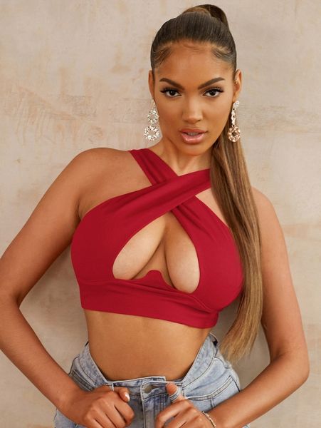 crisscross cutout crop s3xi#, White