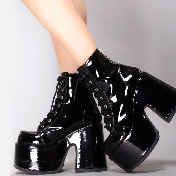 boots brand big size 43 platform gothic style shoelace zipper extreme high block heels comfy walking motorcycles shoes woman 19m6, Black 
boots brand big size 43 platform gothic style shoelace zipper extreme high block heels comfy walking motorcycles shoes woman 19m6, Black