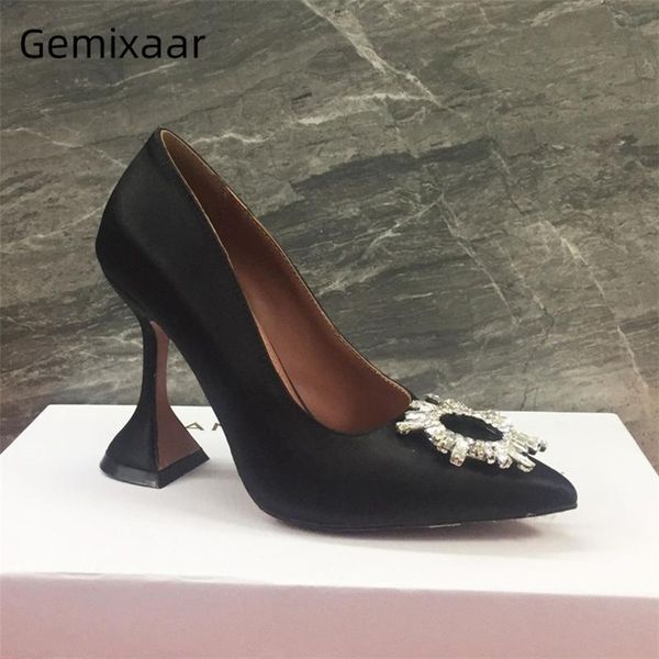 dress shoes luxury satin high heel woman unique goblet point toe slim women pumps crystal sunflower buckle, Black
dress shoes luxury satin high heel woman unique goblet point toe slim women pumps crystal sunflower buckle, Black