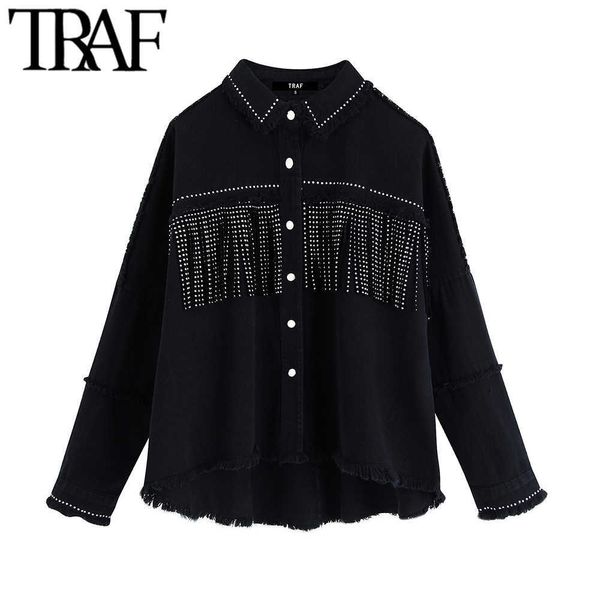 traf women stylish tassel beaded oversized denim jacket coat vintage fashion long sleeve frayed trim outerwear chic loose 210804, Black;brown
traf women stylish tassel beaded oversized denim jacket coat vintage fashion long sleeve frayed trim outerwear chic loose 210804, Black;brown