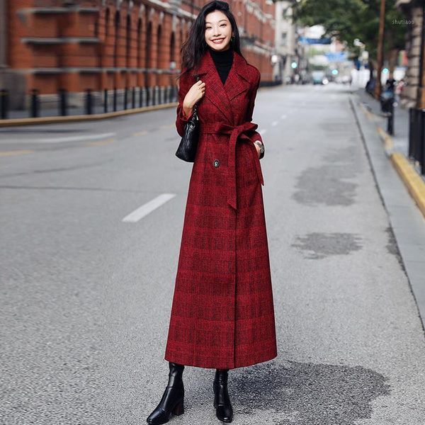 women's wool & blends women x-long plaid woolen outerwear winter thicken double breasted warm belt female vintage oversized overcoats, Black
women's wool & blends women x-long plaid woolen outerwear winter thicken double breasted warm belt female vintage oversized overcoats, Black