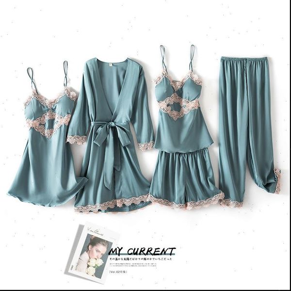 5 pieces pajamas sets satin womens sleepwears pyjamas elegant lace fashion spring autumn homewear, Black;red
5 pieces pajamas sets satin womens sleepwears pyjamas elegant lace fashion spring autumn homewear, Black;red