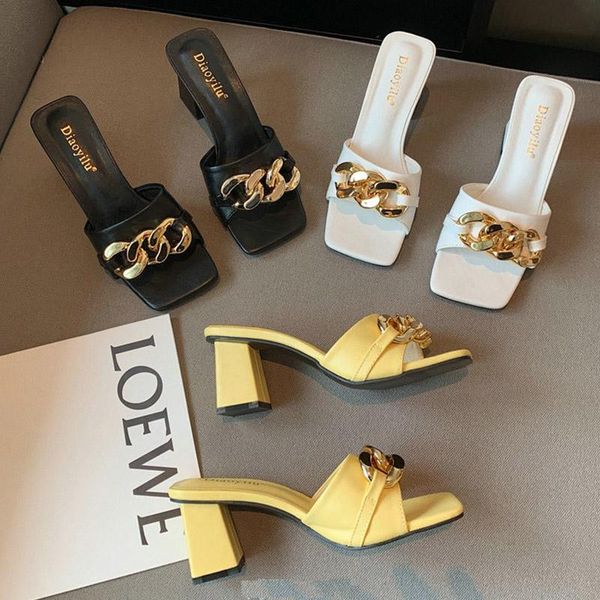 elegant mule casual outdoor slides summer women slipper square high heel peep toe slide fashion brand chain ladies slippers, Black
elegant mule casual outdoor slides summer women slipper square high heel peep toe slide fashion brand chain ladies slippers, Black