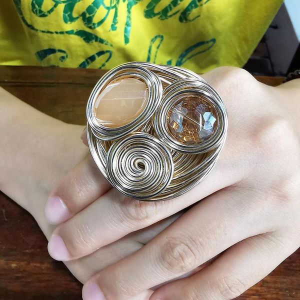 cluster rings handmade big crystal for women gold color wire helical wound beads finger ring wedding party jewelry 2021 ukmoc, Golden;silver
cluster rings handmade big crystal for women gold color wire helical wound beads finger ring wedding party jewelry 2021 ukmoc, Golden;silver