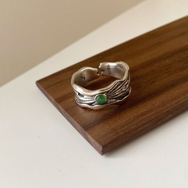s925 silver irregular concave convex texture green agate ring design sense index finger l-5323, Black
s925 silver irregular concave convex texture green agate ring design sense index finger l-5323, Black