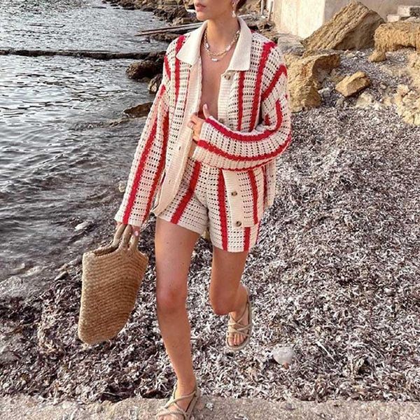 women's tracksuits 2021 fashion knitted two piece shorts set red striped long sleeve sweater cardigan and high waist summer suits outfi, Gray
women's tracksuits 2021 fashion knitted two piece shorts set red striped long sleeve sweater cardigan and high waist summer suits outfi, Gray