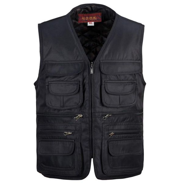 men's vests brand autumn winter quilted men multi pocket warm cotton sleeveless jacket black vintage waistcoat with many pockets, Black;white
men's vests brand autumn winter quilted men multi pocket warm cotton sleeveless jacket black vintage waistcoat with many pockets, Black;white