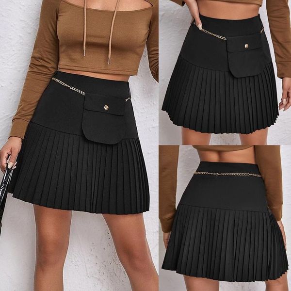 skirts women's summer high waist short skirt side zipper pleated a-line solid color student uniform without pocket mujer faldas, Black 
skirts women's summer high waist short skirt side zipper pleated a-line solid color student uniform without pocket mujer faldas, Black