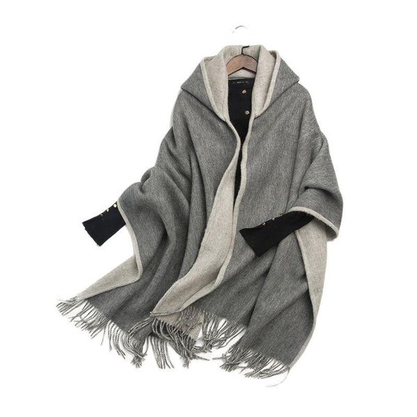 scarves %100 pure wool double-sided cape with hood color autumn/winter warm scarf coat, Blue;gray
scarves %100 pure wool double-sided cape with hood color autumn/winter warm scarf coat, Blue;gray