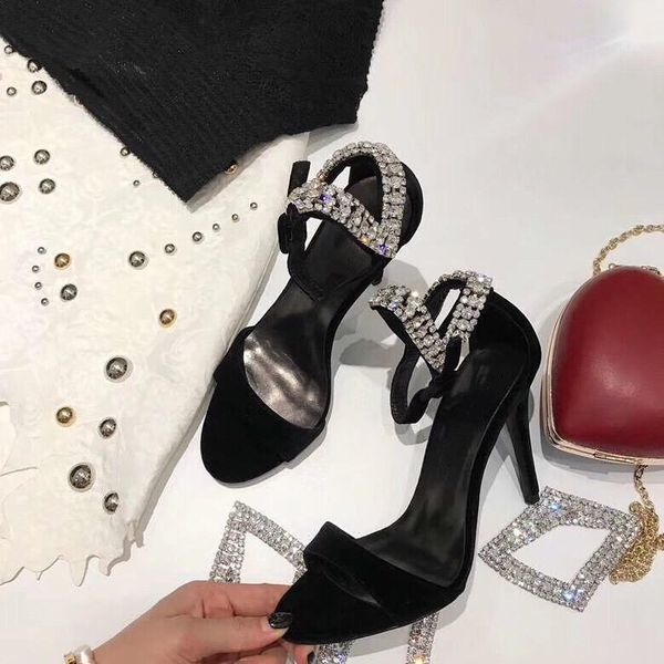 sandals summer shoes woman flock ankle-strap open-toes super high heels crystal party, Black
sandals summer shoes woman flock ankle-strap open-toes super high heels crystal party, Black
