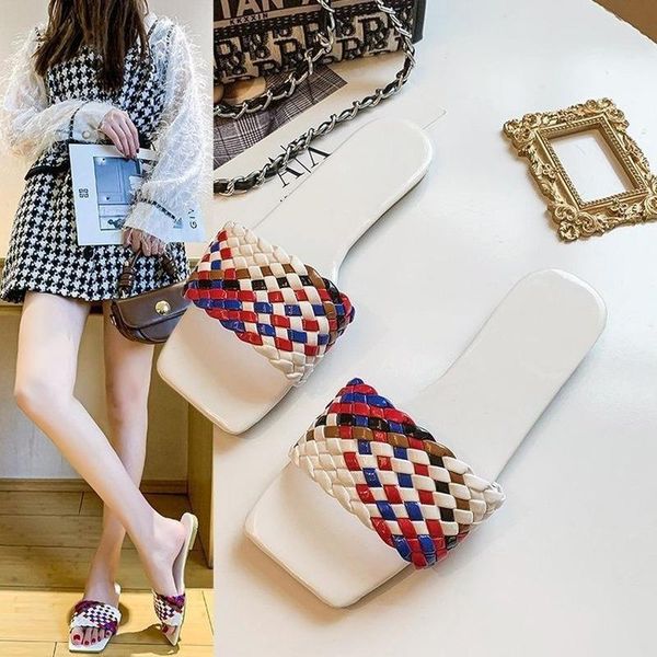 slippers woven shoes women's color matching square toe flat-bottomed fashion european and american one-word women, Black
slippers woven shoes women's color matching square toe flat-bottomed fashion european and american one-word women, Black