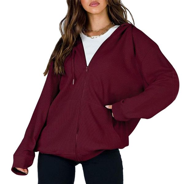 women's jackets casual hoodie waffle jacket autumn simple long sleeve all-matching loose-fitting outer wear, Black;brown
women's jackets casual hoodie waffle jacket autumn simple long sleeve all-matching loose-fitting outer wear, Black;brown