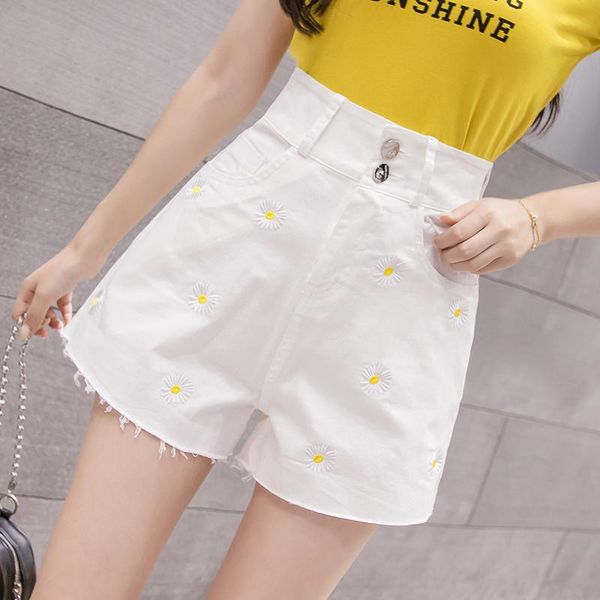 women white cotton elastic shorts flowers embroidery high waist straight soft washed short pants for girls women's, White;black
women white cotton elastic shorts flowers embroidery high waist straight soft washed short pants for girls women's, White;black