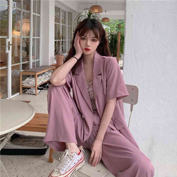 summer casual women's pantsuit short-sleeved blazer girly elastic waist wide-leg pants two-piece set 210514, White;black
summer casual women's pantsuit short-sleeved blazer girly elastic waist wide-leg pants two-piece set 210514, White;black