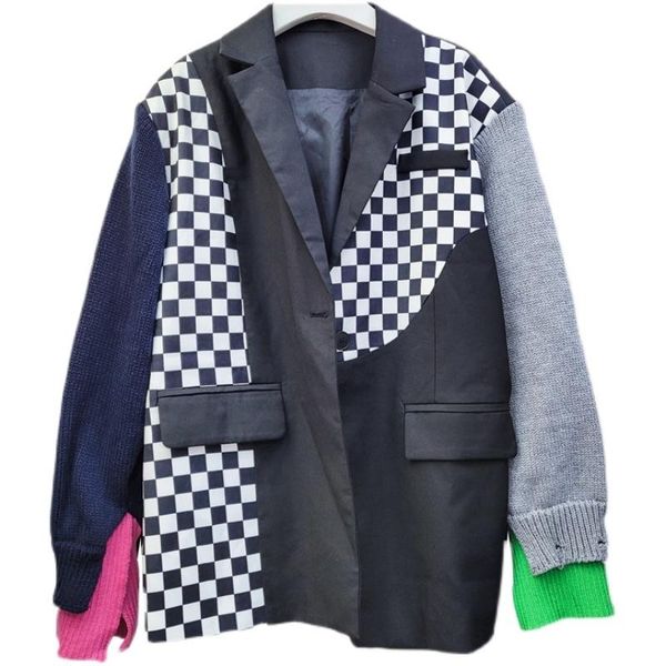 women's suits & blazers seebeautiful contrast color plaid knitted spliced loose blazer coat notched long sleeve fashion 2021 autumn wom, White;black
women's suits & blazers seebeautiful contrast color plaid knitted spliced loose blazer coat notched long sleeve fashion 2021 autumn wom, White;black