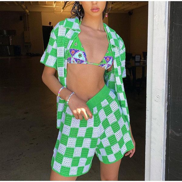women's tracksuits casual knit lounge wear women tracksuit summer shorts set green plaid shirt and mini loose two piece, Gray
women's tracksuits casual knit lounge wear women tracksuit summer shorts set green plaid shirt and mini loose two piece, Gray