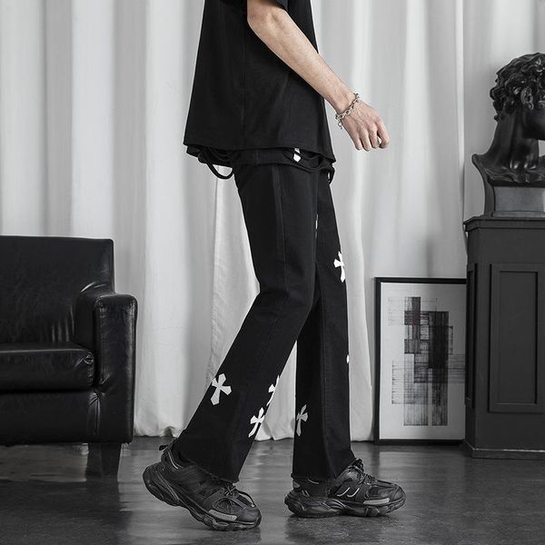 men's jeans personalized printing summer high street pants trend korean ins fashion brand loose wide leg streetwear men, Blue
men's jeans personalized printing summer high street pants trend korean ins fashion brand loose wide leg streetwear men, Blue
