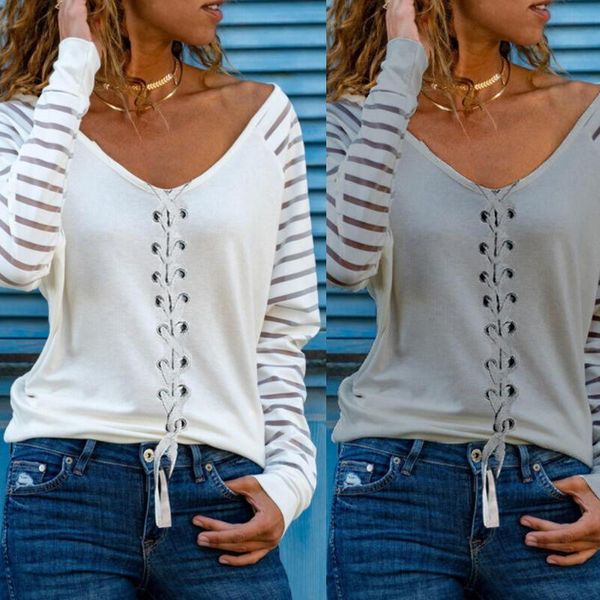 spring fashion tee shirt v-neck stripe loose printed patchwork pullover long sleeve vintage bandage t shirts women's t-shirt, White
spring fashion tee shirt v-neck stripe loose printed patchwork pullover long sleeve vintage bandage t shirts women's t-shirt, White