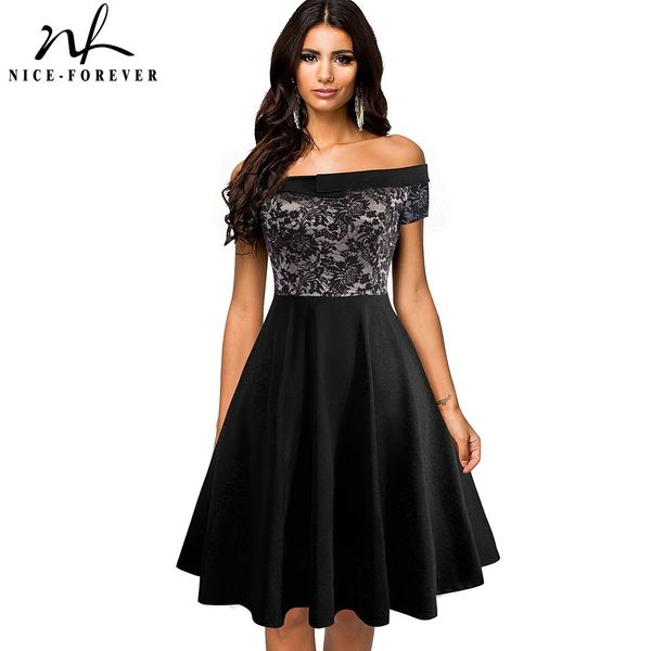 nice-forever summer elegant floral lace off shoulder dresses business party a-line women flare dress btya051 210419, White
nice-forever summer elegant floral lace off shoulder dresses business party a-line women flare dress btya051 210419, White