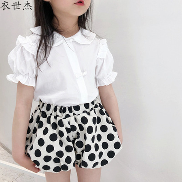 2022 girls fashion small round neck chinese style shirt summer short-sleeved shirt, White
2022 girls fashion small round neck chinese style shirt summer short-sleeved shirt, White