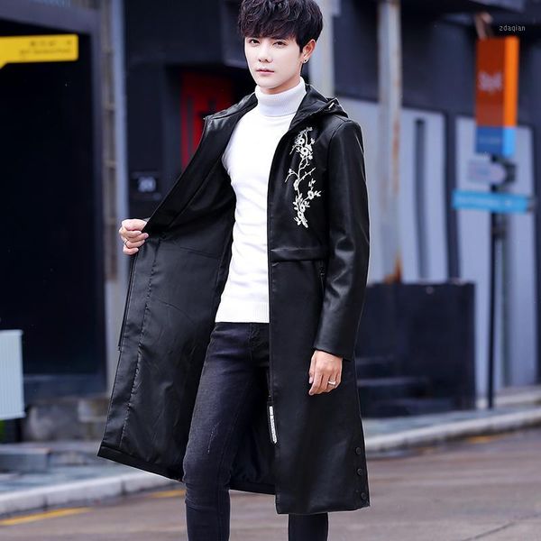 men's leather & faux coat trench in 2021 handsome trend autumn and winter decoration body fashion stand collar, Black
men's leather & faux coat trench in 2021 handsome trend autumn and winter decoration body fashion stand collar, Black