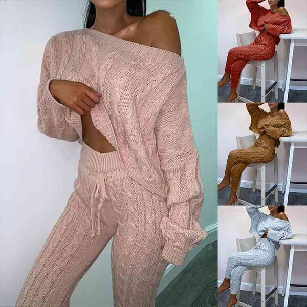 autumn winter knitted two womens pants pieces set outfit sweater long sleeve and streetwear, White
autumn winter knitted two womens pants pieces set outfit sweater long sleeve and streetwear, White