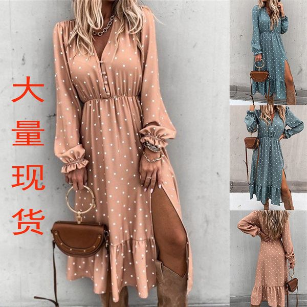 luxury casual drs2021v collar button polka dot su fold printed long sleeve drs, Black;gray
luxury casual drs2021v collar button polka dot su fold printed long sleeve drs, Black;gray