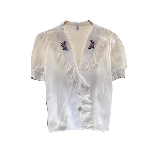 women's blouses & shirts summer style blouse female sweet wood ears buttoned puff sleeve blusa slim embroidered lapel short-sleeved shi, White
women's blouses & shirts summer style blouse female sweet wood ears buttoned puff sleeve blusa slim embroidered lapel short-sleeved shi, White