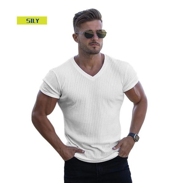 gym t-shirt men v neck short sleeve knitted tshirt sports slim fit tee shirt male fitness bodybuilding workout summer clothing men's t-, White;black
gym t-shirt men v neck short sleeve knitted tshirt sports slim fit tee shirt male fitness bodybuilding workout summer clothing men's t-, White;black
