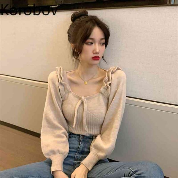 korobov new o neck long sleeve sweater korean preppy style sweet ruffles female sueter mujer autumn winter pullovers 210430, White;black
korobov new o neck long sleeve sweater korean preppy style sweet ruffles female sueter mujer autumn winter pullovers 210430, White;black