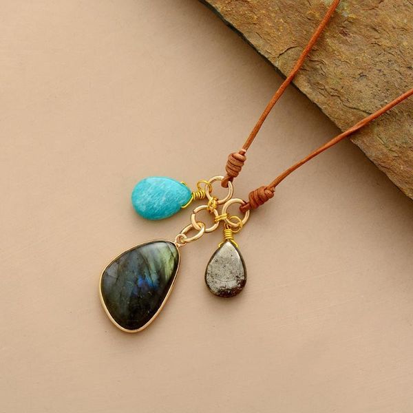 pendant necklaces natural stone necklace labradorite amazonite leather designer jewelry bohemian, Silver
pendant necklaces natural stone necklace labradorite amazonite leather designer jewelry bohemian, Silver