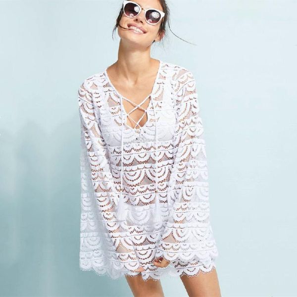 women's swimwear navy lace cover ups 2021 bikini pareo beach beachwear women bandage dress bathing suit up aq575, White;black
women's swimwear navy lace cover ups 2021 bikini pareo beach beachwear women bandage dress bathing suit up aq575, White;black