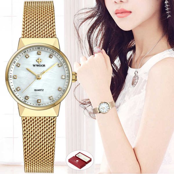 wwoor luxury gold watches for women exquisite bracelet brand stainless steel casual quartz female analog clock 210616, Slivery;brown
wwoor luxury gold watches for women exquisite bracelet brand stainless steel casual quartz female analog clock 210616, Slivery;brown
