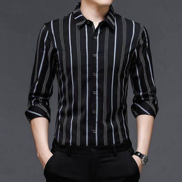 men's casual shirts long-sleeved shirt autumn business striped korean style non-iron slim thin camisas para hombre, White;black
men's casual shirts long-sleeved shirt autumn business striped korean style non-iron slim thin camisas para hombre, White;black