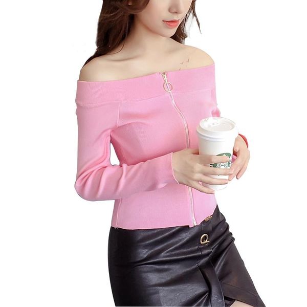 women's sweaters leisure zipper female sweater 2021 autumn winter fashion cardigans solid color short slash neck shoulder off women, White;black
women's sweaters leisure zipper female sweater 2021 autumn winter fashion cardigans solid color short slash neck shoulder off women, White;black