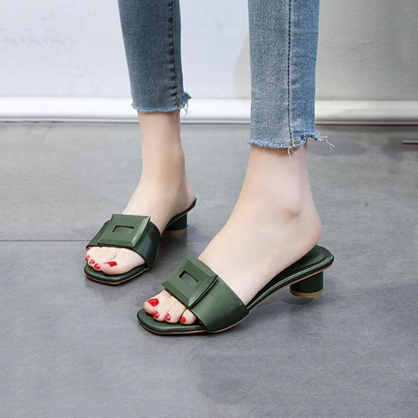 leather shallow thick heel slippers designer luxury square buckle women slides solid elegant non-slip wear-resisting sandals, Black
leather shallow thick heel slippers designer luxury square buckle women slides solid elegant non-slip wear-resisting sandals, Black