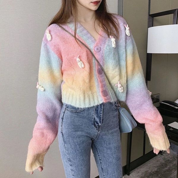 women's sweaters japanese style three-dimensional rabbit short rainbow cardigan feminine cleavage v reduction of age torsion ladies, White;black
women's sweaters japanese style three-dimensional rabbit short rainbow cardigan feminine cleavage v reduction of age torsion ladies, White;black