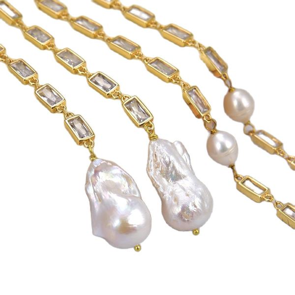guaiguai jewelry cultured white keshi pearl rectanle cz pave chain necklace 50" long necklace handmade for women, Silver
guaiguai jewelry cultured white keshi pearl rectanle cz pave chain necklace 50" long necklace handmade for women, Silver