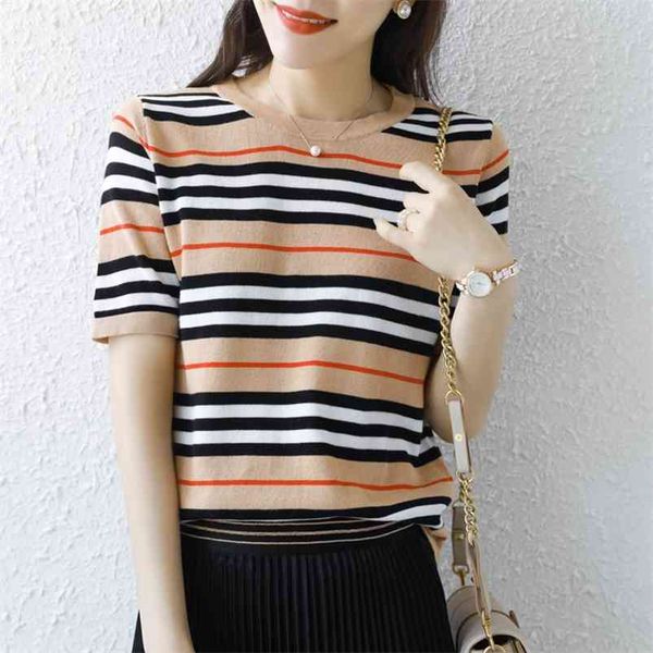 spring and summer short-sleeved woman o-neck striped pullover vest slim fashion knitted bottoming t-shirt large size 210623, White
spring and summer short-sleeved woman o-neck striped pullover vest slim fashion knitted bottoming t-shirt large size 210623, White