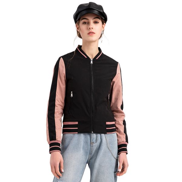 2021 female spring and autumn jacket quilted jacket color matching baseball uniform printed pilot stripe short, Black;brown
2021 female spring and autumn jacket quilted jacket color matching baseball uniform printed pilot stripe short, Black;brown