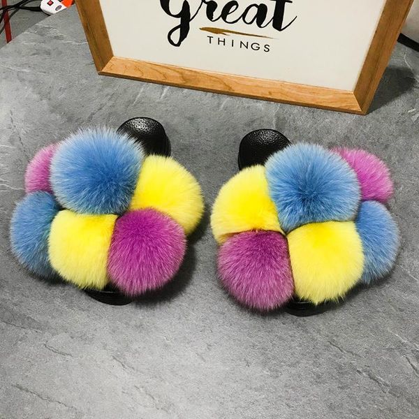 women fashion luxurious colored ball slippers personality flower shape plush fur slides ladies lovely fluffy furry sandals, Black
women fashion luxurious colored ball slippers personality flower shape plush fur slides ladies lovely fluffy furry sandals, Black